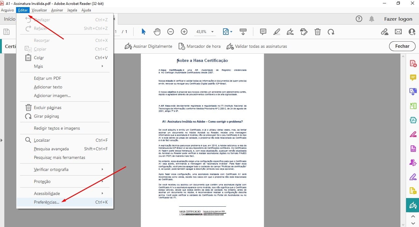 A1: Assinatura Inválida no Adobe – Como corrigir o problema
