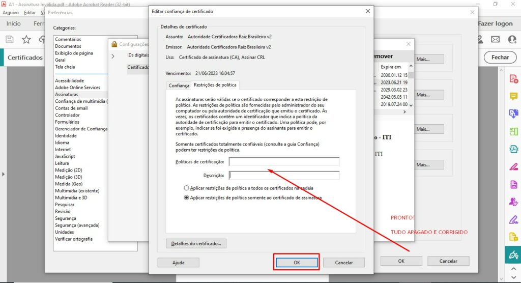 A1: Assinatura Inválida no Adobe – Como corrigir o problema