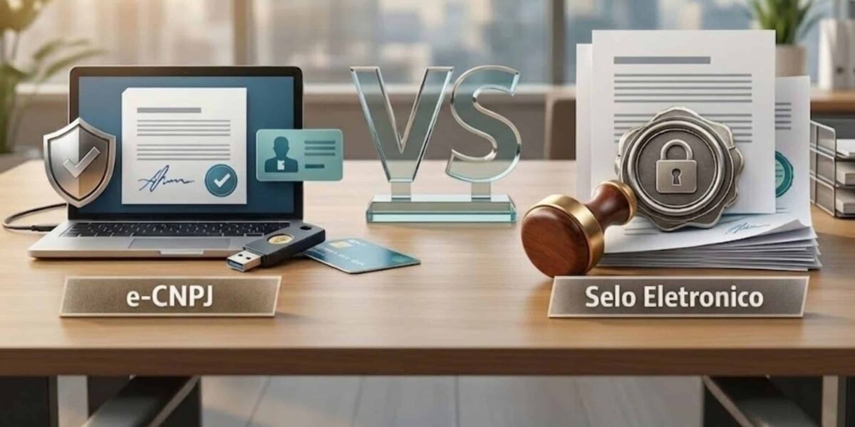 Nos próximos anos, a certificação digital no Brasil passará por mudanças importantes. Uma das principais novidades é o Selo Eletrônico, uma nova tecnologia que será utilizada para identificar empresas no ambiente digital e garantir a autenticidade de documentos eletrônicos.

A mudança faz parte do processo de modernização da Infraestrutura de Chaves Públicas Brasileira (ICP-Brasil) e deverá impactar diretamente empresas que hoje utilizam certificados digitais de pessoa jurídica.

Neste artigo, você vai entender o que é o Selo Eletrônico, para que ele serve e como essa novidade afetará o uso de certificados digitais nos próximos anos.

O que é Selo Eletrônico

O Selo Eletrônico é um tipo de certificado digital criado para identificar empresas no ambiente digital e garantir a validade jurídica em documentos eletrônicos emitidos por elas.

Na prática, ele funciona como um carimbo digital da empresa, comprovando que determinado documento foi realmente gerado por aquele CNPJ e que seu conteúdo não foi alterado após a emissão.

Esse modelo foi desenvolvido para separar de forma mais clara duas funções importantes no mundo digital:

Identificação da empresa;

Assinatura de documentos por uma pessoa física;

Com isso, o Selo Eletrônico passa a representar a empresa, enquanto a assinatura digital continuará sendo feita por certificados vinculados a pessoas físicas.

Diferença entre Selo Eletrônico e assinatura digital

Apesar de utilizarem tecnologias semelhantes de criptografia, o Selo Eletrônico e a assinatura digital têm finalidades diferentes.

Assinatura digital

A assinatura digital é utilizada por pessoas físicas para confirmar autoria e concordância com um documento. Ela equivale à assinatura feita à mão em um documento físico.

Selo Eletrônico

Já o Selo Eletrônico é utilizado por empresas para garantir a origem e a integridade de um documento digital. Ele comprova que o documento foi emitido por determinada organização, mas não representa a manifestação de vontade de uma pessoa.

Ou seja:

Tecnologia	Finalidade
Assinatura digital	Identificar e confirmar a vontade de uma pessoa
Selo Eletrônico	Garantir a origem e autenticidade de documentos da empresa
O Selo Eletrônico substituirá o e-CNPJ?

Sim, a tendência é que o Selo Eletrônico substitua os certificados digitais de pessoa jurídica, como o e-CNPJ, NF-e, CT-e e o e-PJ.

Essa mudança faz parte de uma atualização da ICP-Brasil que busca aumentar a segurança e alinhar o sistema brasileiro aos padrões internacionais de certificação digital.

Segundo as previsões atuais:

O Selo Eletrônico será utilizado por empresas

Os certificados de assinatura digital ficarão vinculados apenas a pessoas físicas

A transição ocorrerá gradualmente nos próximos anos

Durante esse período, os certificados atuais continuarão funcionando normalmente.

Para que o Selo Eletrônico será usado

O Selo Eletrônico deverá ser utilizado em diversas operações digitais realizadas por empresas, como:

emissão de notas fiscais eletrônicas;

envio de declarações fiscais;

autenticação de documentos empresariais;

integração com sistemas corporativos;

validação de documentos emitidos por empresas;

Ele garante que o documento foi realmente gerado pela empresa e que não sofreu alterações após sua criação.

Possibilidade de uso na nuvem

Outra novidade prevista é que o Selo Eletrônico poderá ser armazenado em ambiente de nuvem, em vez de dispositivos físicos como token ou cartão.

Isso permitirá que empresas utilizem o mesmo certificado em diferentes sistemas e locais, com maior praticidade e controle de segurança.

Além de facilitar o uso, esse modelo também pode reduzir riscos de perda ou uso indevido do certificado.

Quando o Selo Eletrônico começará a ser usado

A expectativa é que o Selo Eletrônico comece a ser disponibilizado a partir de 2026, com uma transição gradual até que ele se torne o padrão para identificação digital das empresas no Brasil.

Durante esse período, empresas poderão continuar utilizando seus certificados atuais enquanto o novo modelo é implementado.

✔️ Resumo:
O Selo Eletrônico será a nova forma de identificação digital das empresas. Ele funcionará como um carimbo digital que garante a origem e integridade de documentos eletrônicos, enquanto o e-CPF ou assinatura digital continuará sendo utilizada por pessoas físicas.